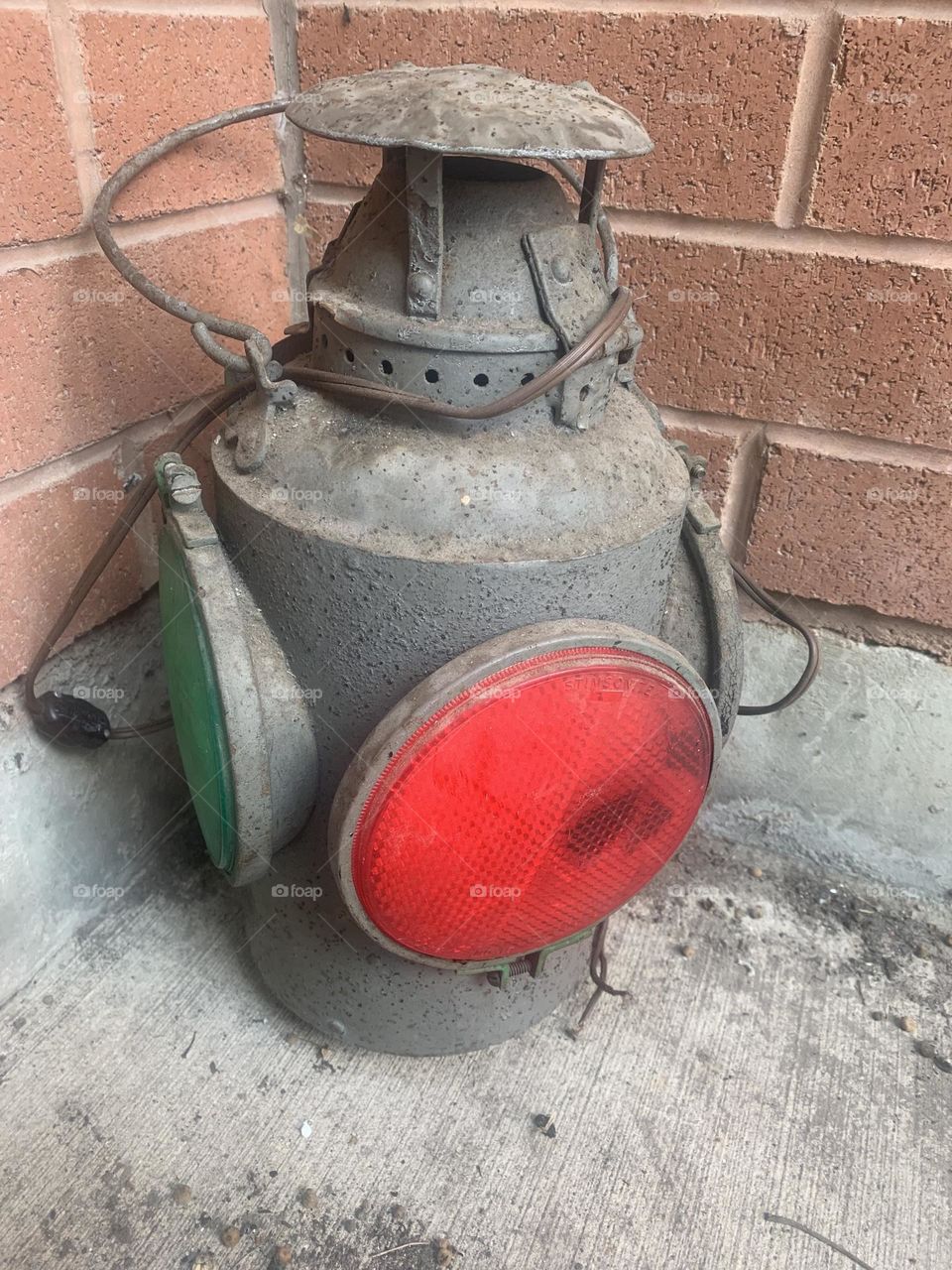 Antique, metal railway lantern