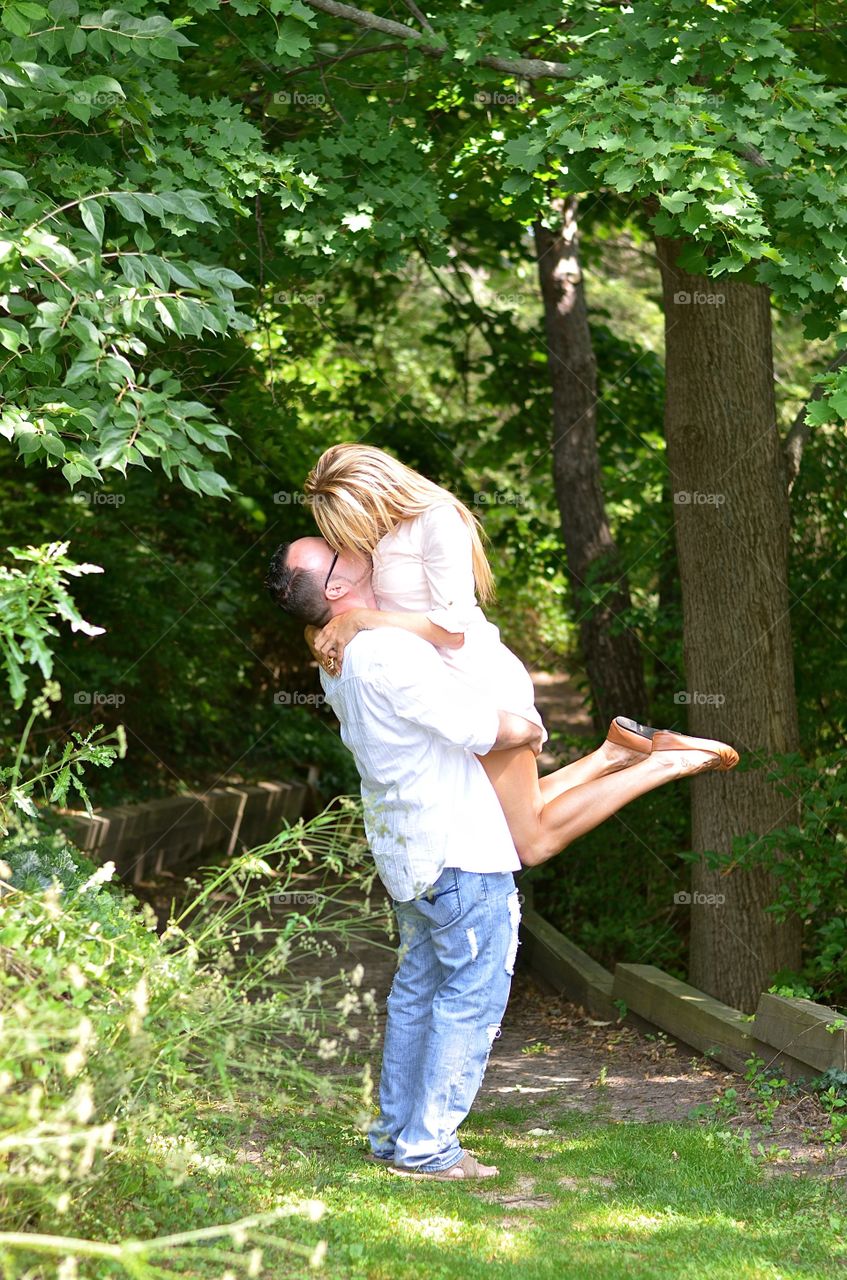 Spring love. Couple embrace on walk