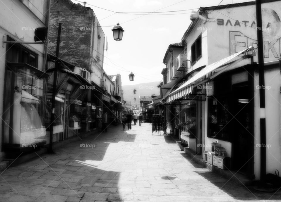 Soft glow and bw street view.