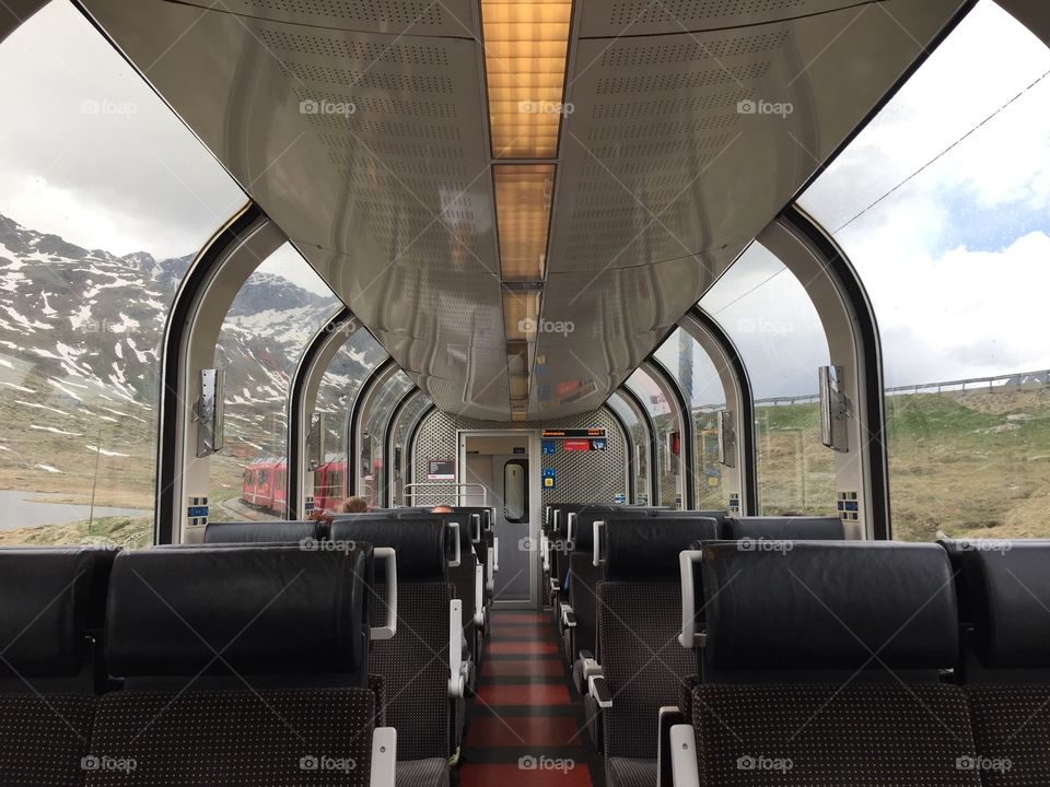 Train with panoramic views and wide windows 
