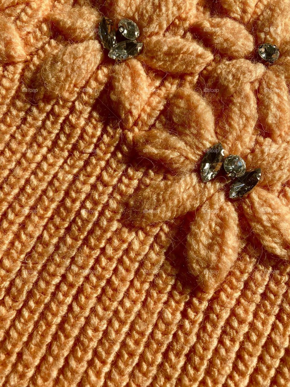 knitted item with floral patterns