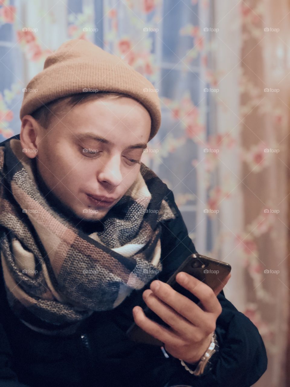 Young boy using smartphone