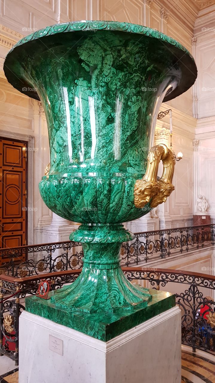 The Council Staircase showing Malachite Vase, State Hermitage Museum, Saint Petersburg, Russia