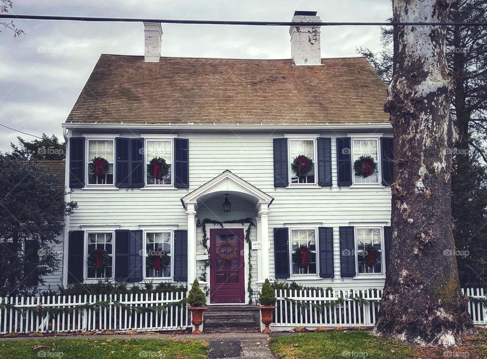 New England house during Christmas 