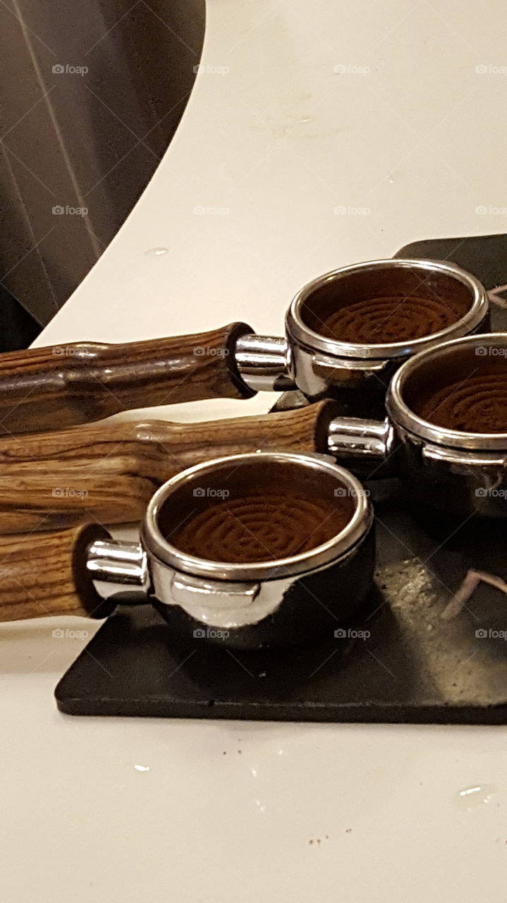 Espresso presses in a row