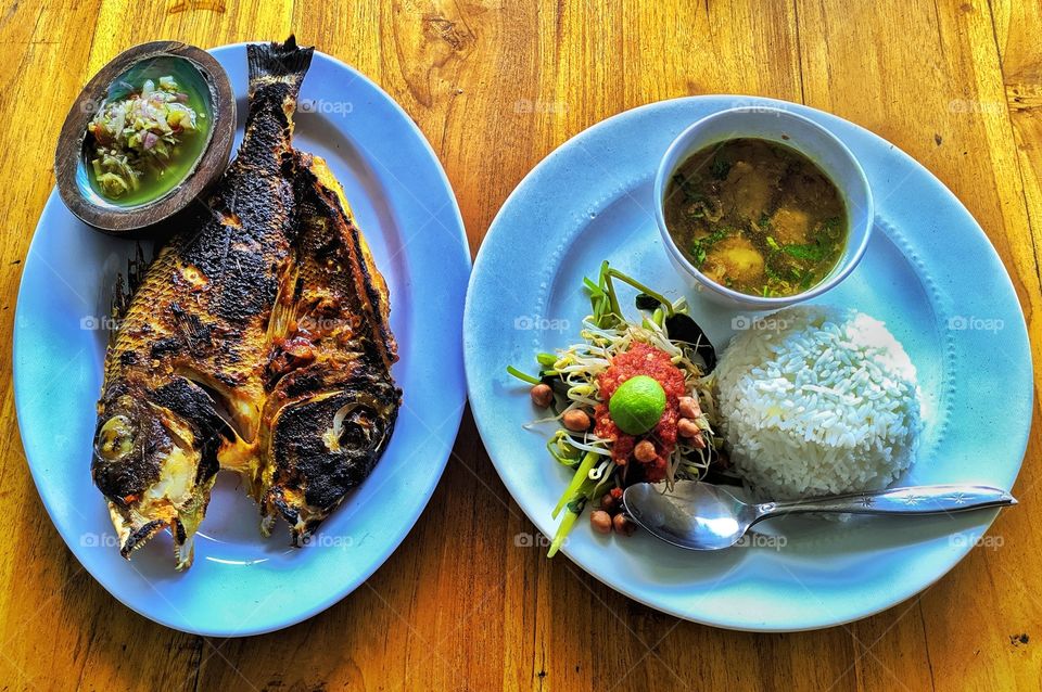 Lunch with baking fresh fish