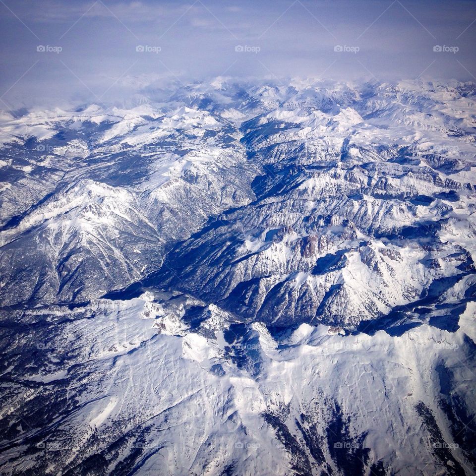 Aerial view of Swiss alps in winter, Switzerland