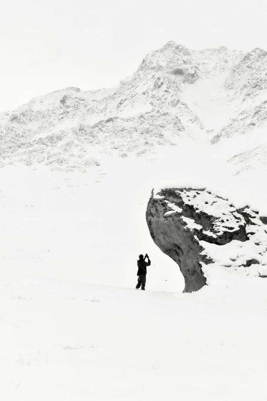 snow covered landscape scenery in black and white