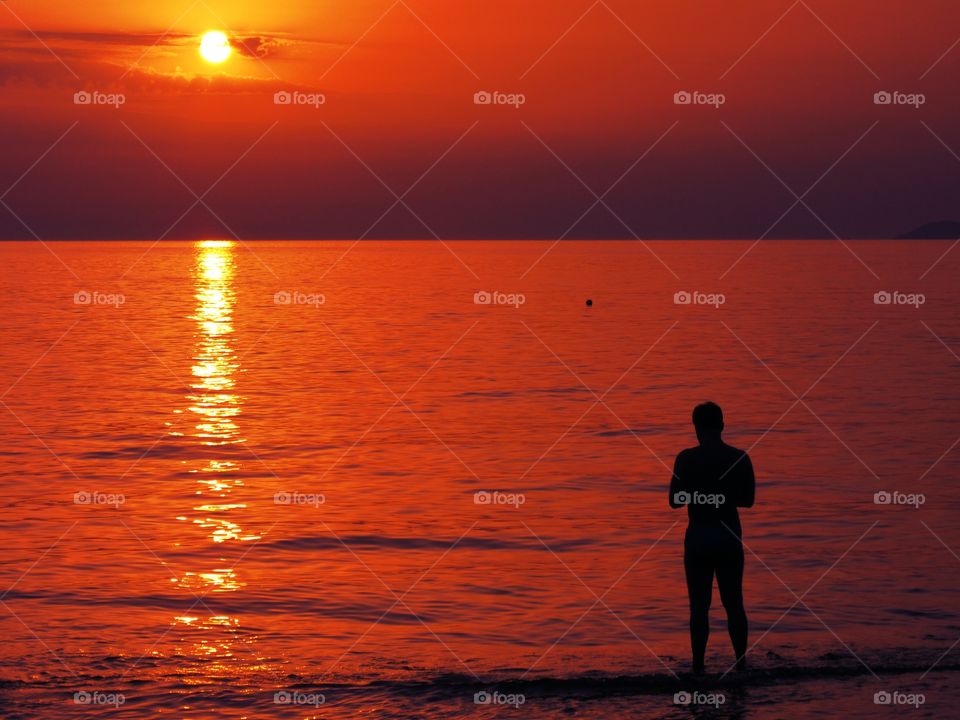 The sea of Palinuro  at Sunset .