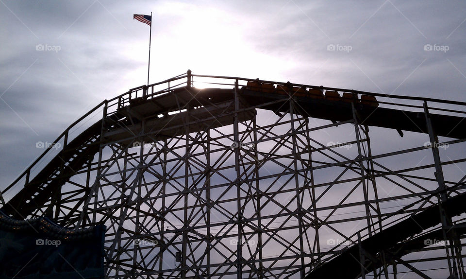 Fairgrounds Rollercoaster. Silhouette of the wooden rollercoaster at the Puyallup fair