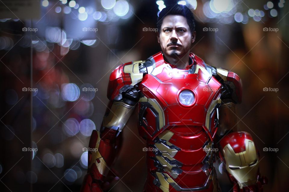 Bangkok Thailand-April 22, 2017 : Closeup shot of Iron man figure model 1/4 scale on display at siam paragon in Bangkok, Thailand 