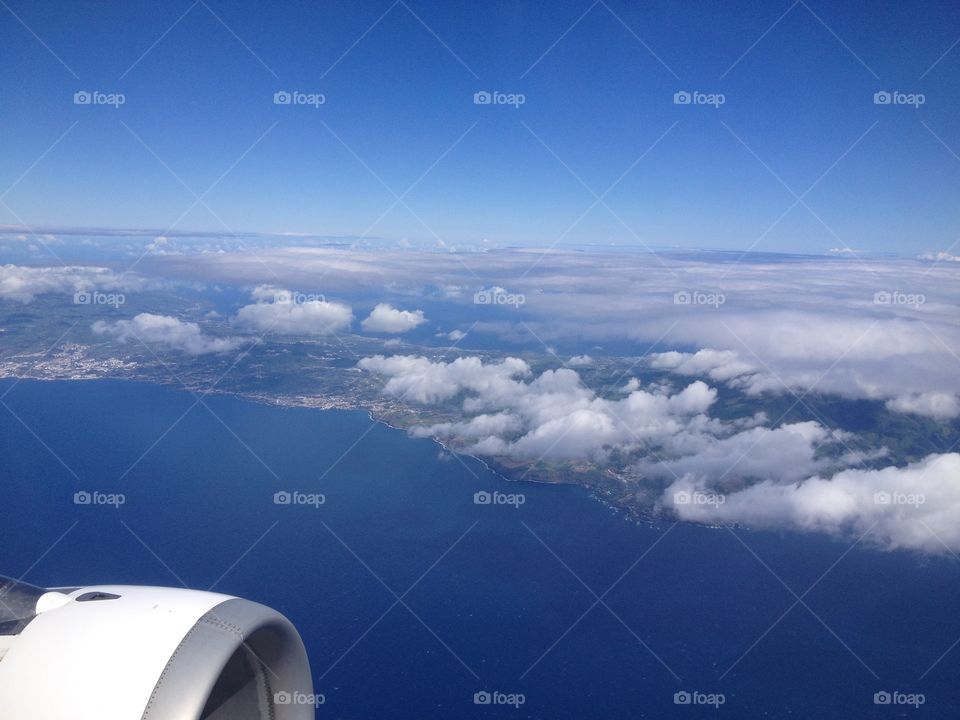 Flying over an Island in the Atlantic Ocean 