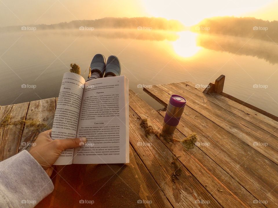 Enjoying sunrise with the coffee on the river 