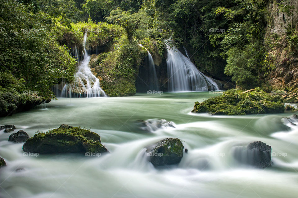 Long exposure of a waterfall at Semuc Champey, Guatemala 