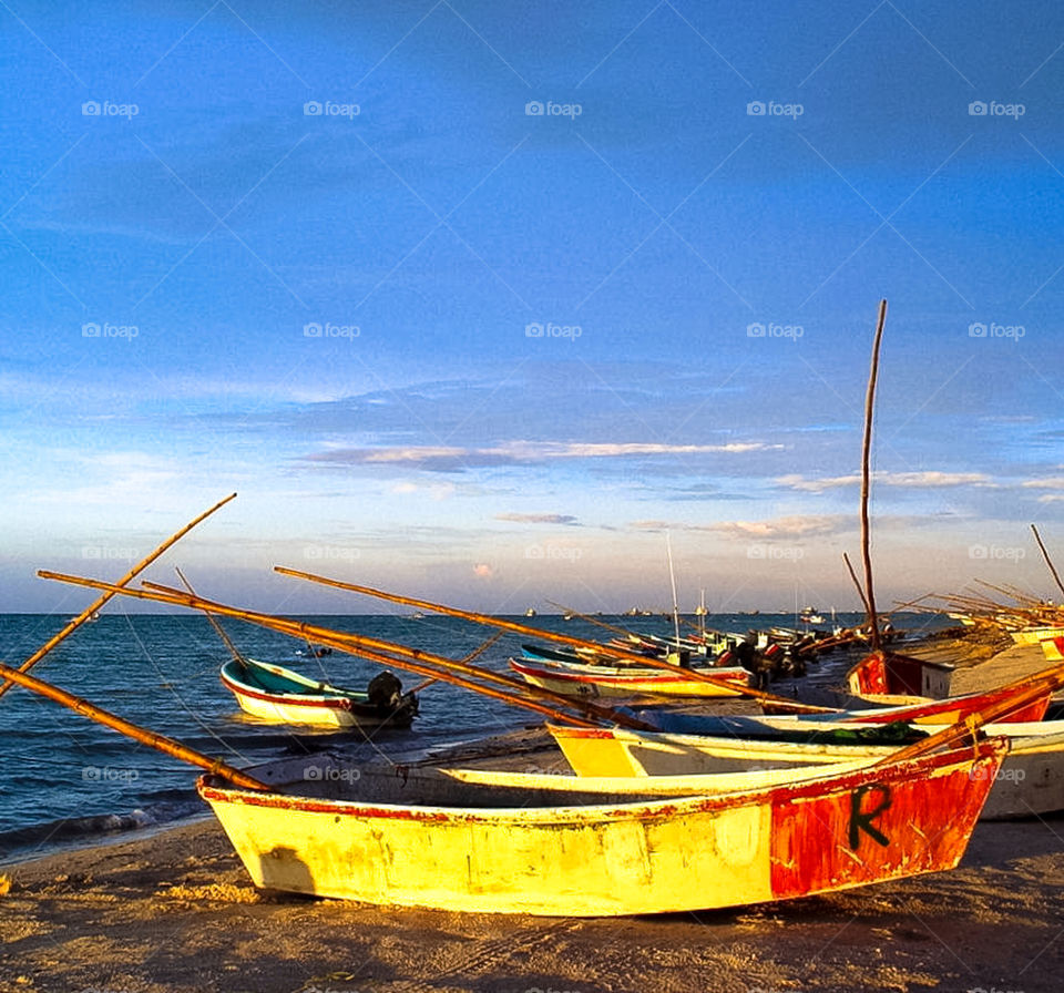 Boats used in yucatan to catch octopus