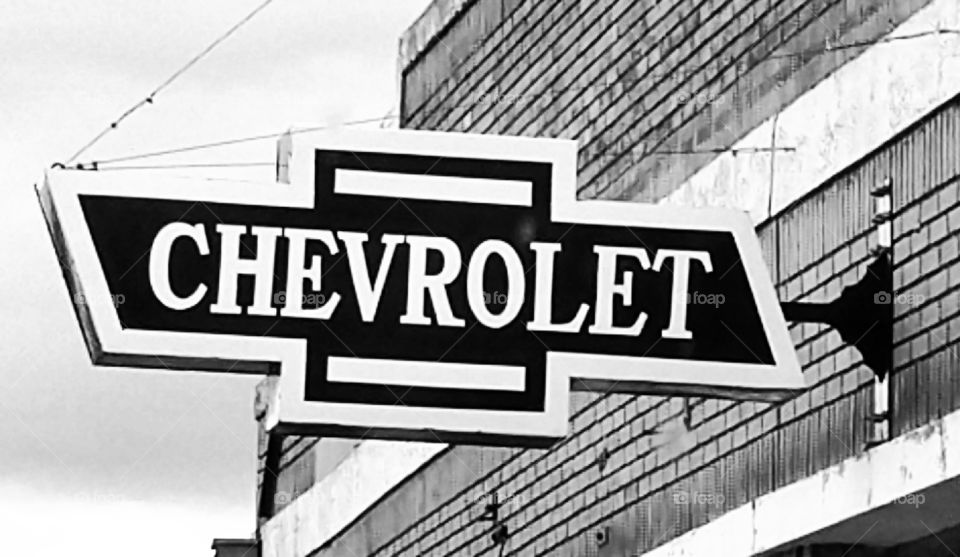 Vintage Chevrolet sign, monochrome