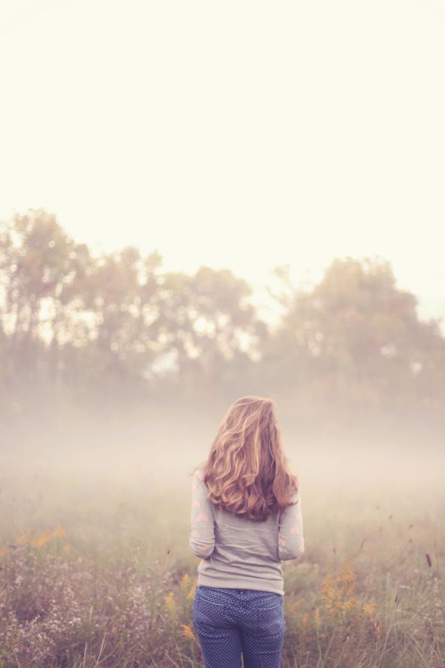 young lady at windy place