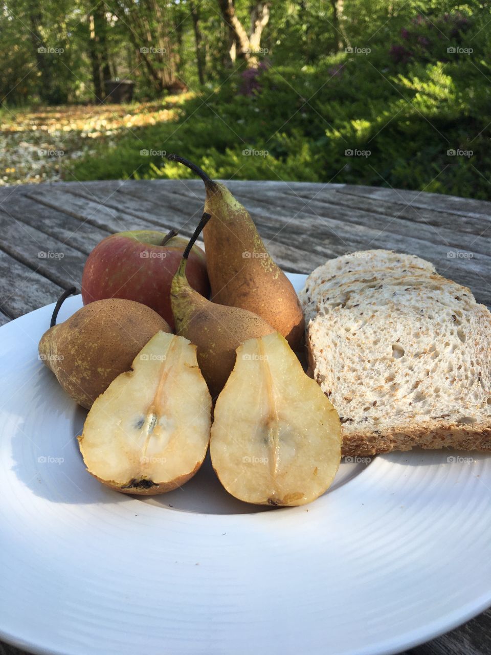 P - as Pear (Poire, Pomme et Pain in French)