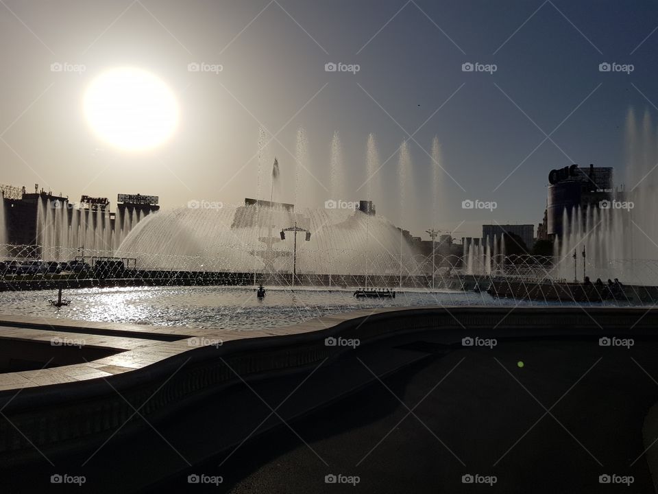 Hot and sunny day, Bucharest city fountain